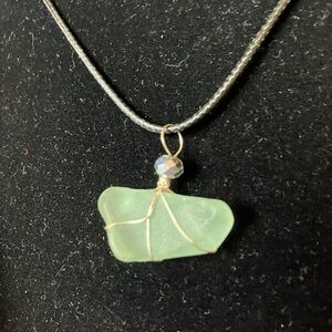 #70 handmade seagalss pendant aqua color pretty white